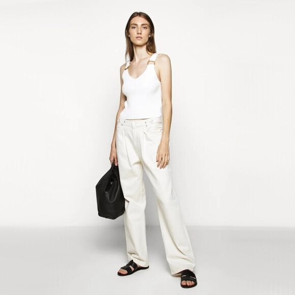 NWT Club Monaco cream ribbed ring accent linen cotton blend tank top - Picture 4 of 10